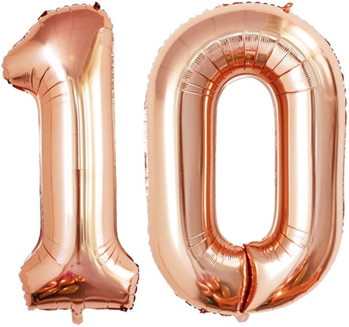 Number 10 Balloons for 10th Birthday Party Decorations, 42 Inch Jumbo Foil by GOER