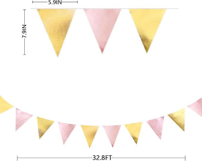 Pink Gold Party Decoration Metallic Fabric Light Pink Gold Triangle Pennant - Image 2