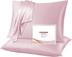 Adubor Silk Pillowcase for Hair and Skin with Hidden Zipper, Both Sides 23 Momme Silk Pillow Case, Queen Size 20×30 inches, Pink, 2PCS