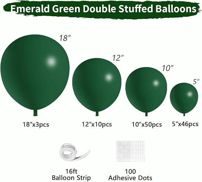 Emerald Green Double Stuffed balloons Different Size 115Pcs 5/10/12/18 Inch - Image 2
