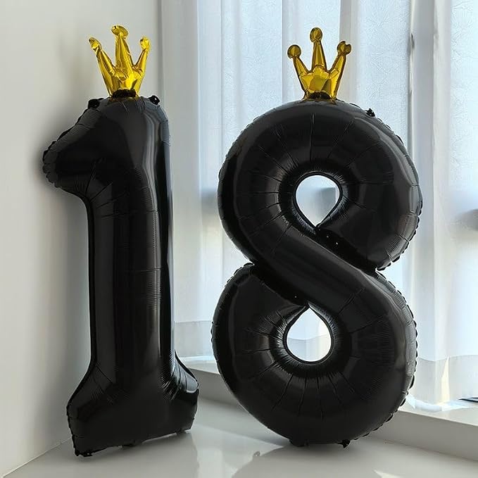 Black Number 8 Balloon with Crown, 40 inch Black Number Balloon 8th Birthday - Image 3