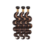 Highlight Bundles Human Hair Light Brown Body Wave Bundle Niegmeag Brazilian Virgin Remy Hair 3 Bundles 16 18 20 Inch Double Weft 2 Tone Black and Light Brown Bundle P1B30 Color