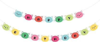 Cat Happy Birthday Banner Party Decorations Birthday Cat Banner Garlands Sign by Adecortalk