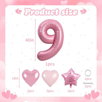 TONIFUL 9th Birthday Balloons Kit 40 Inch Pink Large Number 9 Foil Balloon | - Image 2