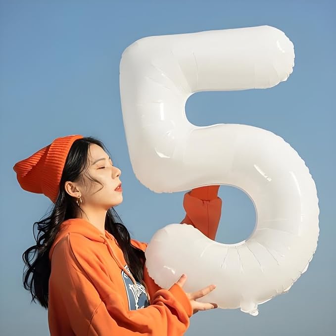 5 Balloon Numbers Birthday Decorations, 40In White Balloons - Image 2