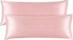 BEDELITE Satin Body Pillow Cover 2 Pack, Super Soft and Cooling Body Pillow Pillowcase for Hair and Skin, Breathable Silky Full Long Pillowcase Cover(20"x54", Pink)