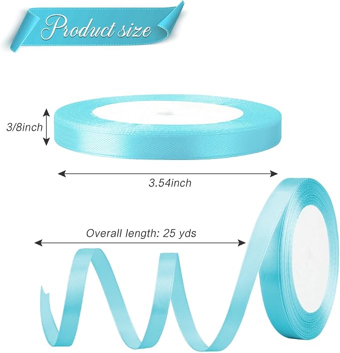 Light Blue Ribbon for Cinco De Mayo Decorations Satin Ribbons 3/8 inch 25 Yards - Image 2
