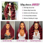 AMIRTY 250 Density Burgundy Lace Front Wigs Human Hair Wine Red Colored 13x6 1B/99J HD Lace Frontal Wigs Human Hair Wigs for Women Pre Plucked with BabyHair 30 Inch