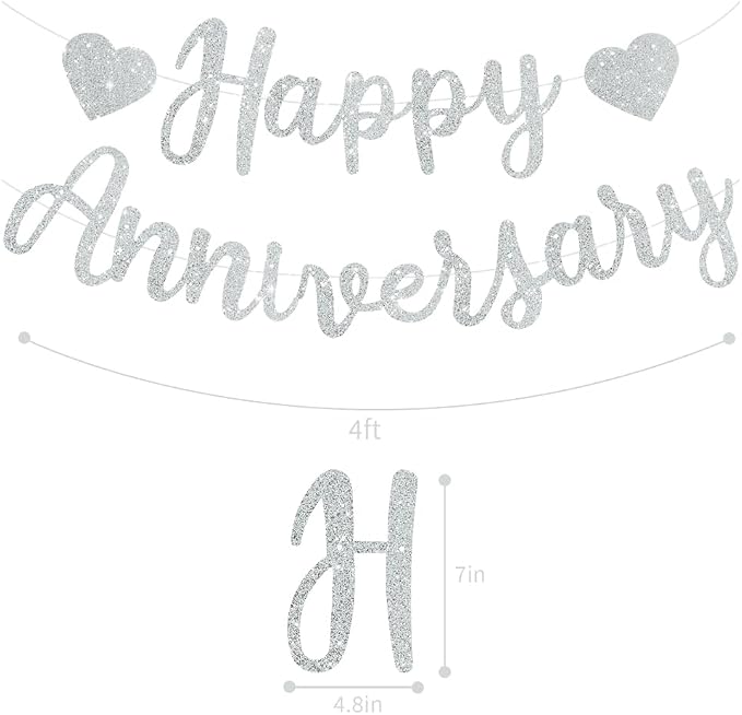 BEISHIDA Pre-Strung Glitter Silver Happy Anniversary Banner Wedding Decor | - Image 2