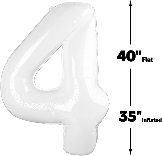 White Number 4 Balloon 40 inch, Balloon numbers party supplies, deco photo shoot - Image 2