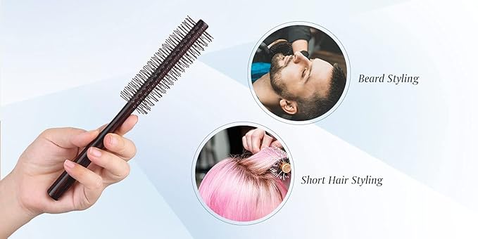 Small Round Brush for Short Hair, 1.3 Inch Mini Quiff Roller circular comb with soft Nylon Bristle for Men and Women, for Styling, Lifting, Volume, Curling Thin Hair, Bangs, Beard