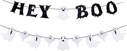 Ghost Banner Hey Boo Halloween Decorations, Pre-Strung Glitter Halloween Banner by SerpizePaty