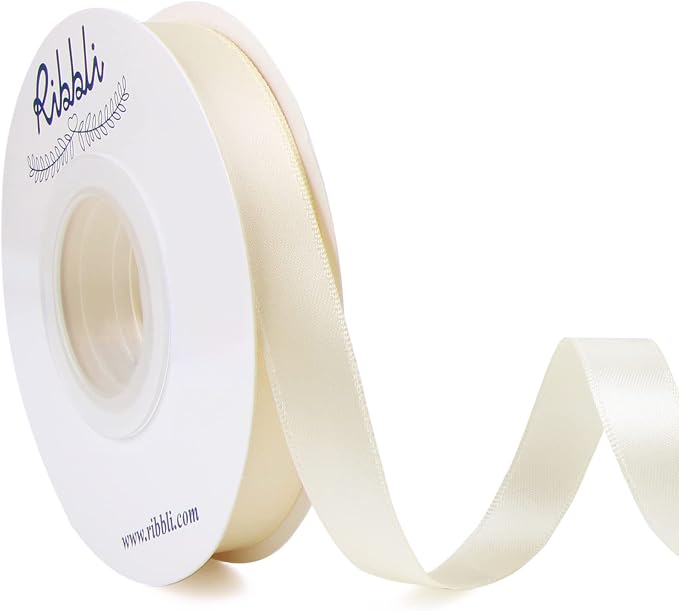 Ribbli Ivory Double Faced Satin Ribbon, 1/2” x Continuous 25 Yards, Use by Ribbli