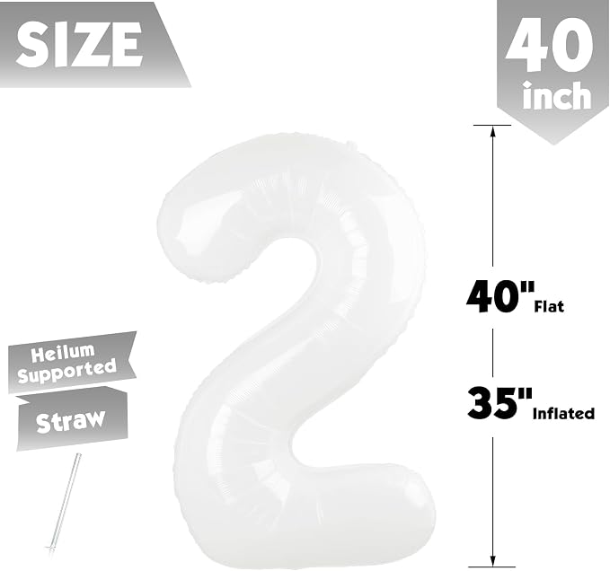 40 Inch White Number 2 Balloon Birthday Party Decorations - Image 4