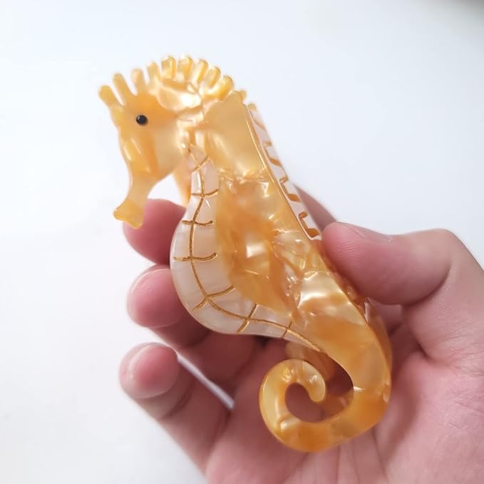 Orange Hippocampus Claw Clip,Acetate Hair Clips,Small Claw Clips for Women