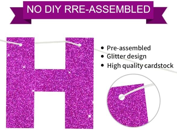 BEISHIDA Pre-Strung Glitter Purple Happy Birthday Banner Party Sign Decor | NO - Image 3