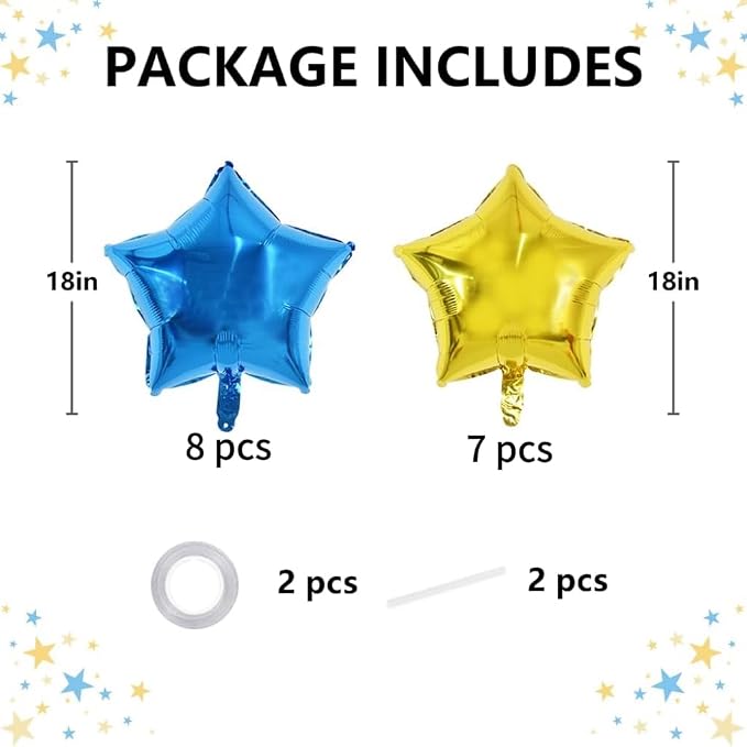 TONIFUL 15 Pcs Star Balloons 18 Inch Large Blue and Gold Foil Balloons | Big - Image 2