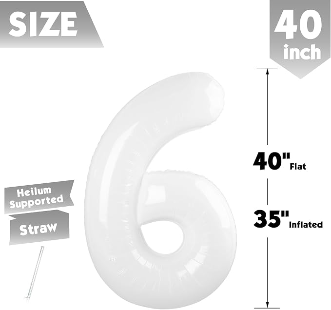 40 Inch White Number 6 Balloon Birthday Party Decorations - Image 5