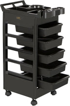 Buy-Rite Professional Salon Trolley Cart – MEI-3010 Rolling Utility Cart with 5 Removable Storage Drawers, Color Mixing Bowl & Tool Holster, Black, 33.5” Tall