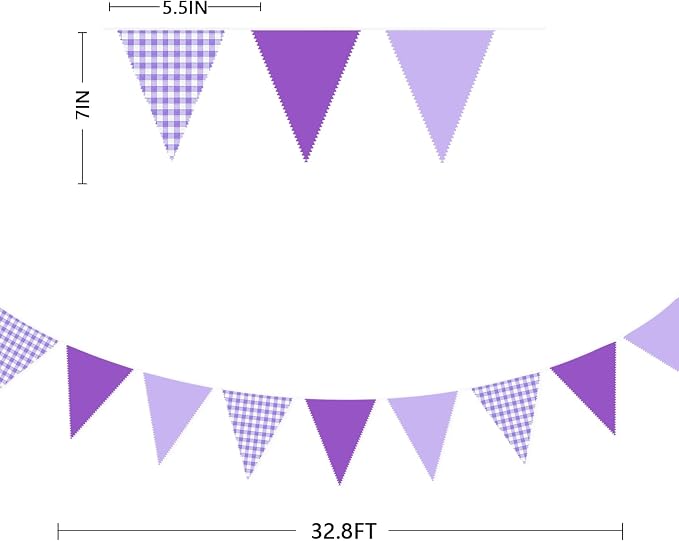 32Ft Purple Party Decorations Purple Gingham Triangle Flag Plaid Checkered - Image 3