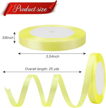 Yellow Ribbon for Gift Wrapping 3/8 in 25 Yards Satin Ribbon Lemon Yellow - Image 2
