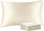 BEDELITE Satin Pillowcase with Zipper 4 Pack, Beige Pillow Cases Standard Size, Super Soft and Cooling Similar to Silk Pillow Cases, Gift for Women Men(20x26 Inches)