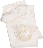Vegan Silk Sleep Set, Vegan Silk Pillowcase with Large Scrunchie and Eye Mask for Hair and Skin, Self Care Essential Satin Night Routine Kit (Cream Color)