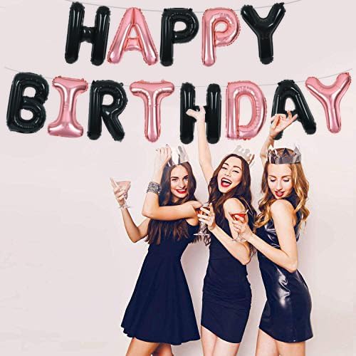 TONIFUL Black Rose Gold Happy Birthday Balloons Banner 16 Inch Mylar Foil - Image 5