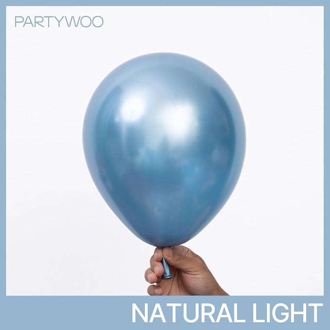 PartyWoo Metallic Light Blue Balloons 100pcs Metallic Baby Blue Color | 18 12 - Image 2
