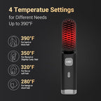 Cordless Hair Straightener Brush Portable on The go Comb for Travel 30s Fast Heating USB Rechargeable Dual Power Supply LCD Display with Pouch (Black)