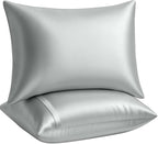 BLISSFORD Satin Pillowcase with Zipper, for Hair and Skin Care, Feels Soft and Cool Like a Silk Pillowcase, Satin Pillow Cases 2 Pack, Slik Pillow Cover, Silver Grey - Standard Size, Set of 2