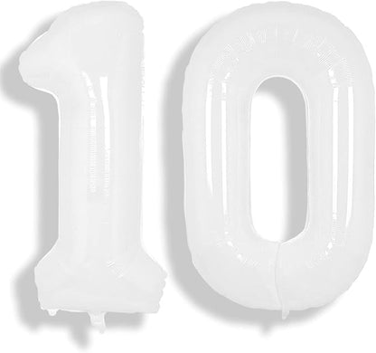 SUWEN 40 Inch White Large 10 Balloon Number Big Foil Helium Numbers 0-9 | Giant by SUWEN