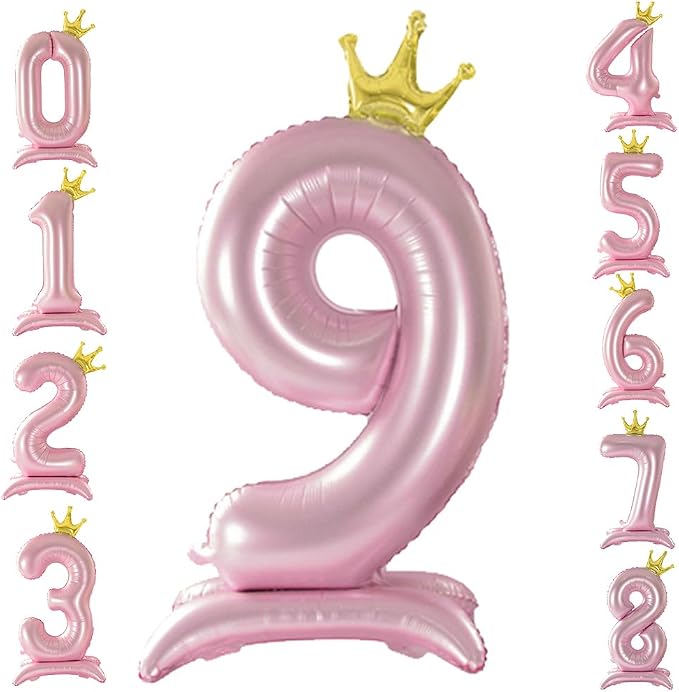 42 Inch Crown Pink Number Balloon, Number 9 Balloon by Eoopoon