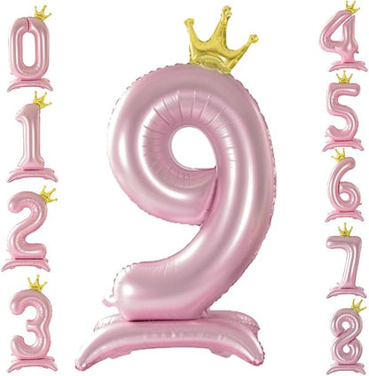 42 Inch Crown Pink Number Balloon, Number 9 Balloon by Eoopoon