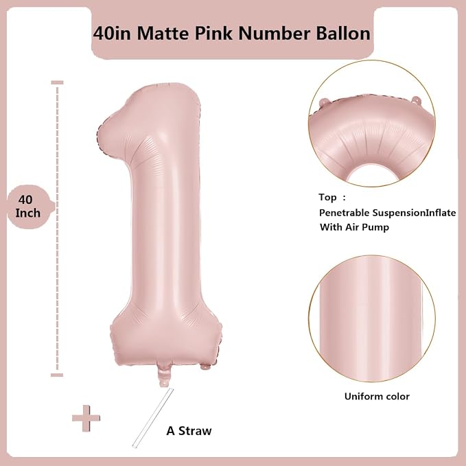 40 inch Pink Number Balloon Light Pink 1 Balloon Number 1 Balloon - Image 2