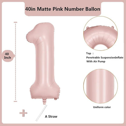 40 inch Pink Number Balloon Light Pink 1 Balloon Number 1 Balloon - Image 2