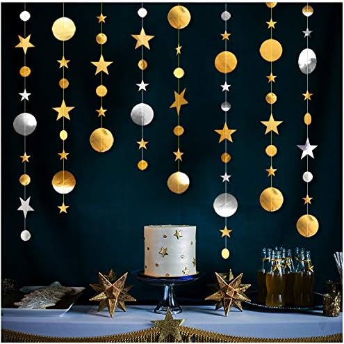 Gold Silver Party Star Circle Dot Decoration Gold Silver Hanging Garland - Image 6