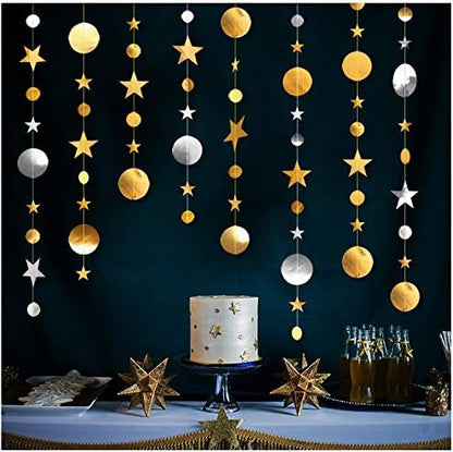 Gold Silver Party Star Circle Dot Decoration Gold Silver Hanging Garland - Image 6