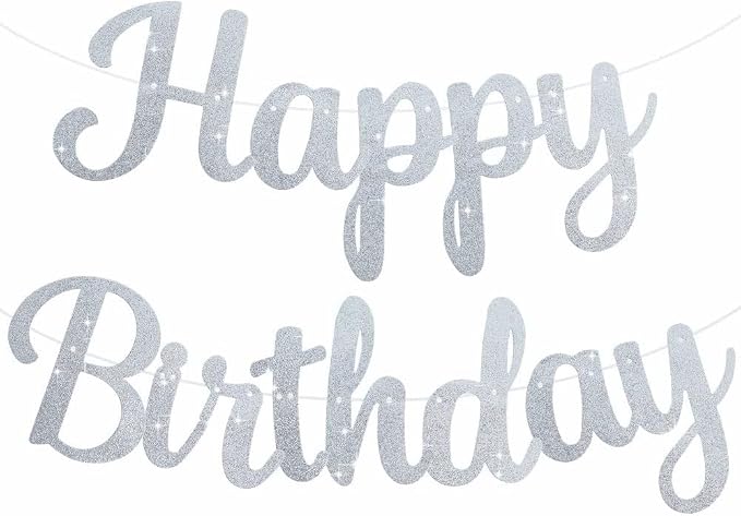 BEISHIDA Glitter Silver Happy Birthday Banner Party Decoration NO DIY 10Ft | by Beishida