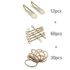 Dofash 3Cards Women's Hair Styling Set - Bobby Pins Hair Pins 60pcs+Hyper Elastics Hiar Ties 30pcs+Snap Hair Clips for Thick Hair 12pcs (Blonde)