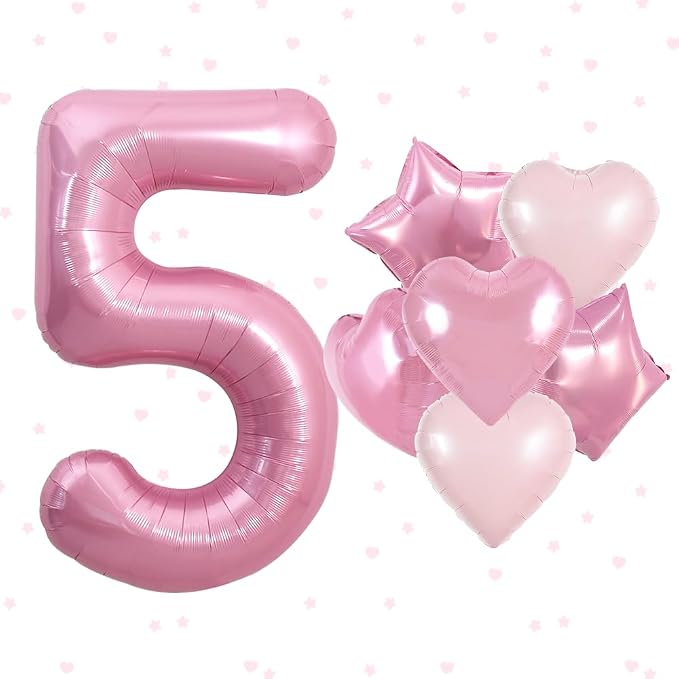 TONIFUL 5th Birthday Balloons Kit 40 Inch Pink Large Number 5 Foil Balloon | by TONIFUL