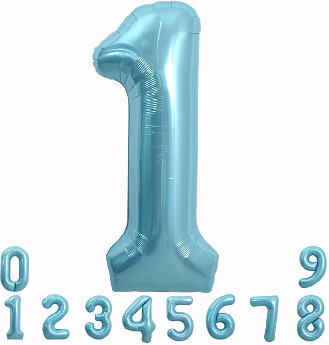 TONIFUL 40 Inch Light Blue Large Numbers 0-9, Number 1 Digital 1 Helium Balloons by TONIFUL