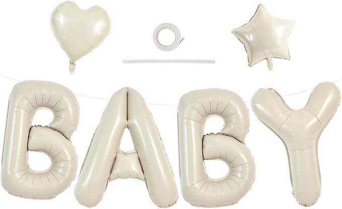 TONIFUL Baby Party Decorations, 40 Inch Cream White Baby Foil Letter Balloons by TONIFUL