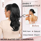 Ponytail Extension, Black Drawstring Ponytail Extension for Women Long Wavy Pony Tails Hair Extensions Synthetic Wavy Clip in Ponytail Hairpiece for Women, 20 Inch