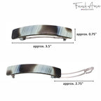 French Amie Oblong Handmade 3.5" Celluloid Automatic Hair Clip Barrette French Hair Clip for Women Strong Hold Set of 2 No Slip Durable Paris Hair Accessories, Made in France (Ivory Black and Opera)