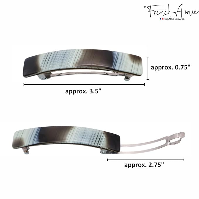 French Amie Oblong Handmade 3.5" Celluloid Automatic Hair Clip Barrette French Hair Clip for Women Strong Hold Set of 2 No Slip Durable Paris Hair Accessories, Made in France (Ivory Black and Opera)
