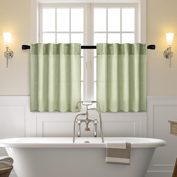 MIULEE Sage Green Kitchen Curtains 24 Inches Length 2 Panels Farmhouse | Soft - Image 2
