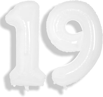 SUWEN 40 Inch White Large 19 Balloon Number Big Foil Helium Numbers 0-9 | Giant by SUWEN