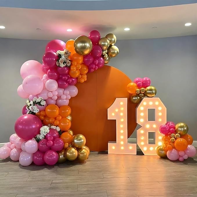 Pink and Orange Balloons Arch 12inch Hot Pink Orange 5inch Metallic Gold Latex - Image 7