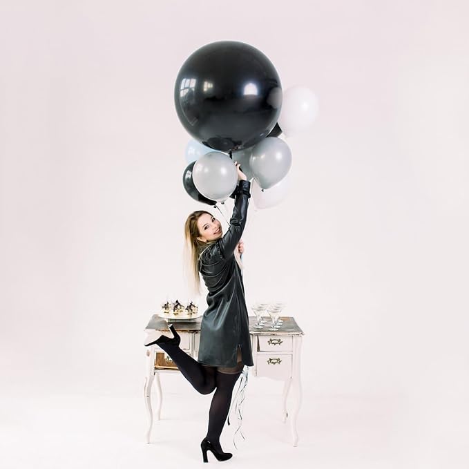 Black Balloons Party Decorations 10 Pack 36 inch Round Halloween Latex Balloons - Image 4
